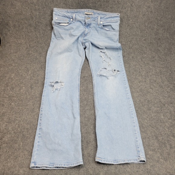 Levis Jeans Womens 32x32 Blue Denim Distressed Streetwear Superlow Bootcut Leg - Picture 2 of 13